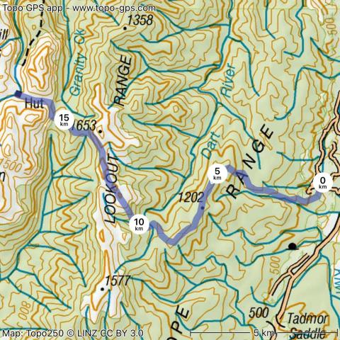 Route Granity hut via Conical Peak